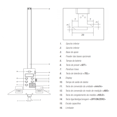 Paquímetro de Profundidade Digital 500mm/20