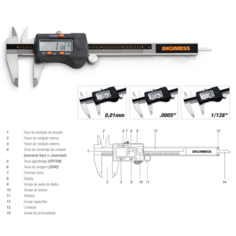 Paquímetro Digital 3 em 1 200mm/8