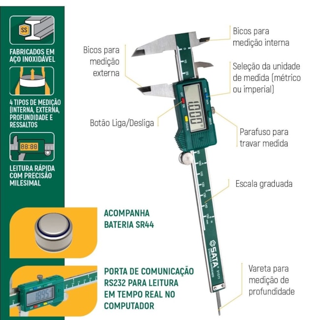 Paquímetro Digital Bico Interno / Externo 0.00-200mm ST91512SC SATA-3487f793-f6c2-4eba-b47f-72b70b88156c