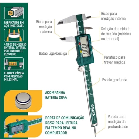 Paquímetro Digital Bico Interno / Externo 0.00-200mm ST91512SC SATA-bb33e589-32ea-4164-93b5-8b955401617f