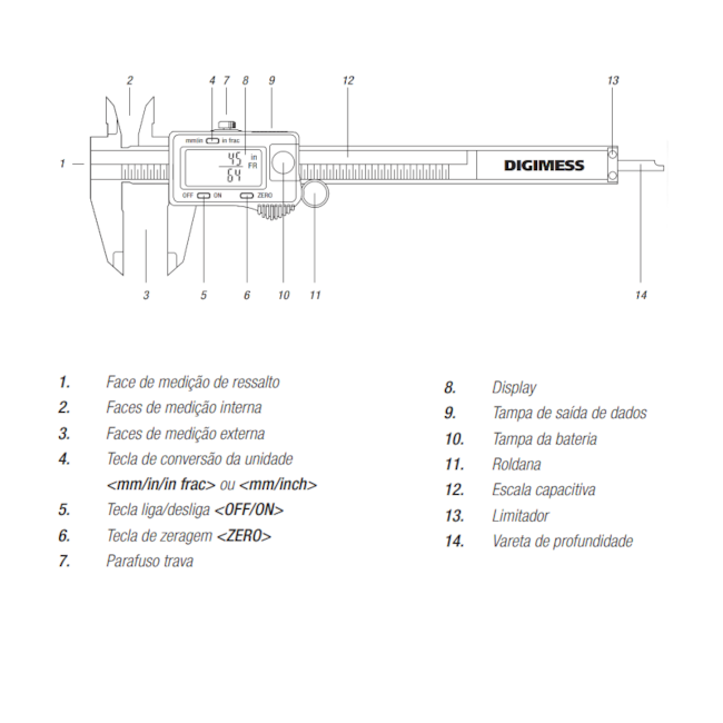 Paquímetro Digital com Faces de Medição em Metal Duro 150mm/6