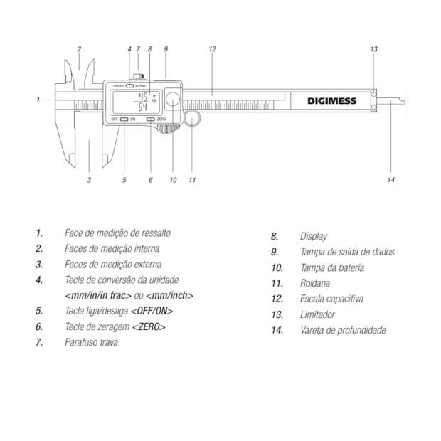 Paquímetro Digital com Faces de Medição em Metal Duro 200mm/8