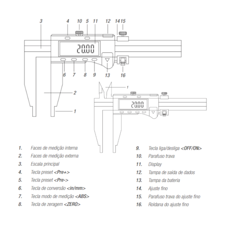 Paquímetro Digital com Orelhas para Medições Internas 1000mm/40