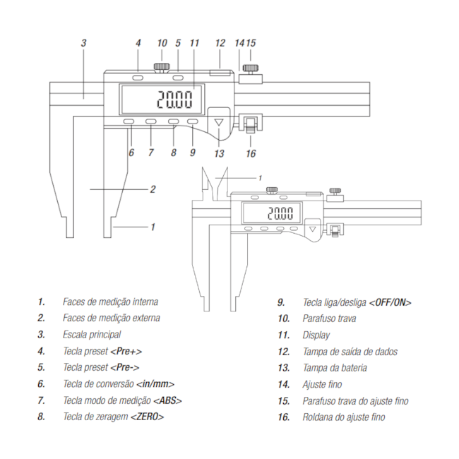 Paquímetro Digital com Orelhas para Medições Internas 800mm/32