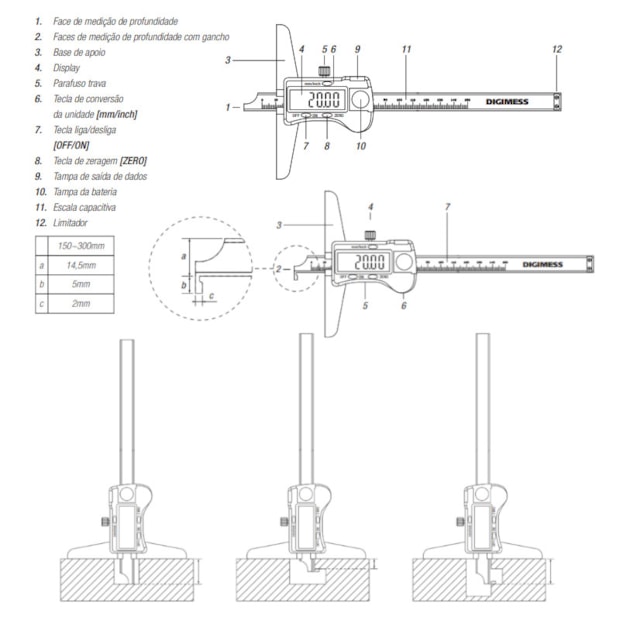 Paquímetro Digital de Profundidade 150mm/6