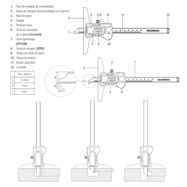 Paquímetro Digital de Profundidade 150mm/6