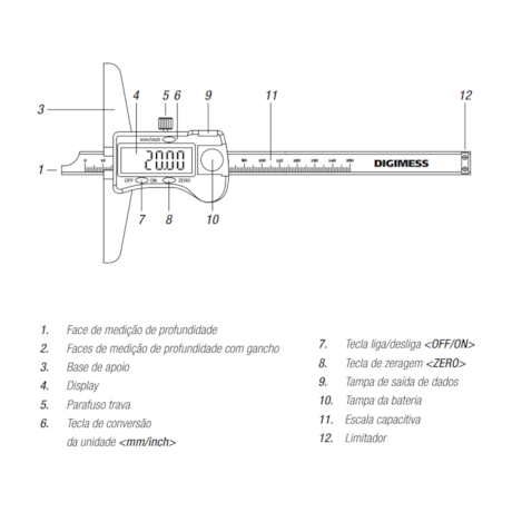 Paquímetro Digital de Profundidade 300mm/12