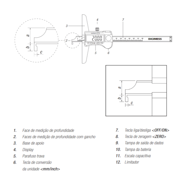 Paquímetro Digital de Profundidade com Gancho 150mm/6