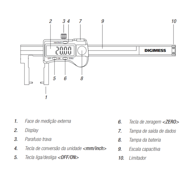 Paquímetro Digital Externo 200mm/8