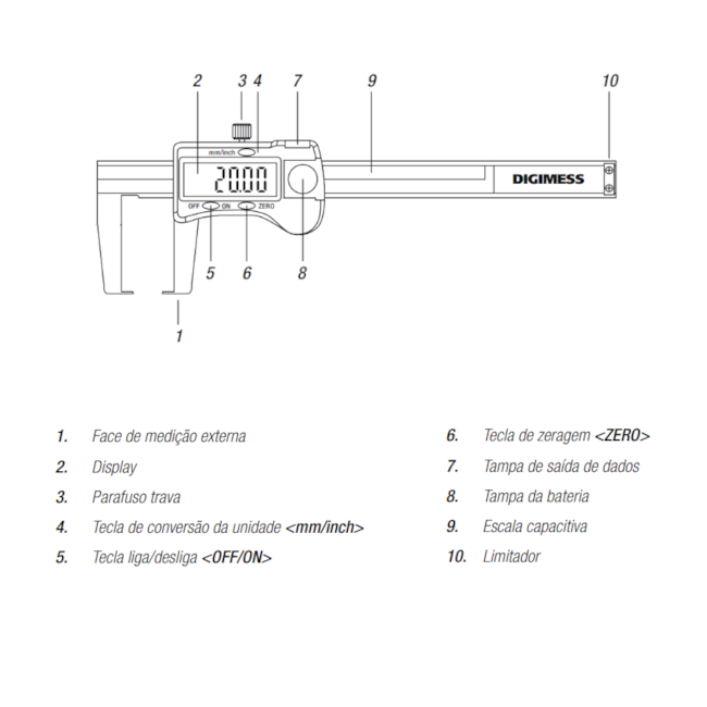 Paquímetro Digital Externo 500mm/20
