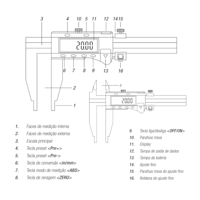 Paquímetro Digital para Serviços Pesados com Orelhas 800mm/32