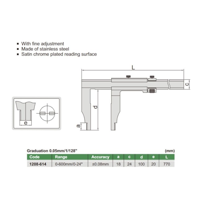 Paquímetro Pesado com Nônio (Tipo Sólido) 600mm/24