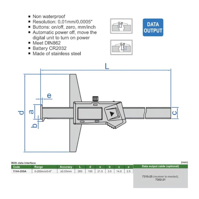 Paquímetro Profundidade Digital 200mm 0.01mm com Gancho 1144-200A INSIZE-59e2c67a-f450-4a40-b232-8cc4c8701197