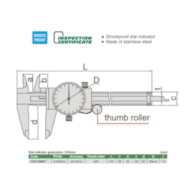 Paquímetro Relógio 300mm 0.02mm 1312-300A INSIZE