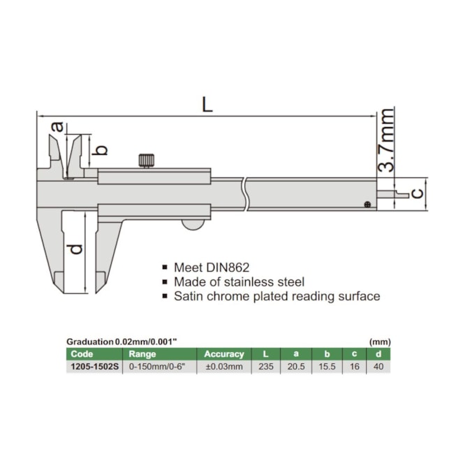 Paquímetro Universal 0-150mm/0-6