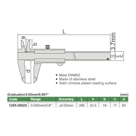 Paquímetro Universal 200mm/0-8