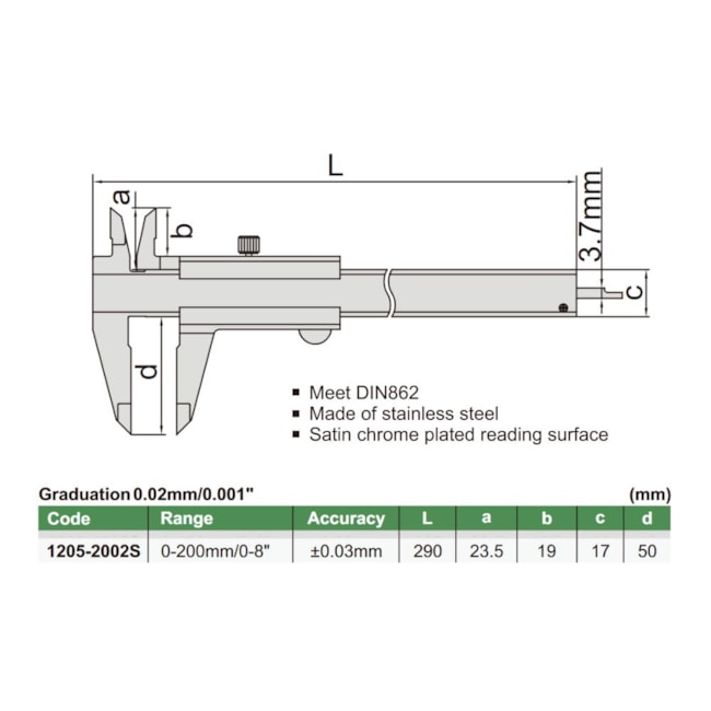 Paquímetro Universal 200mm/0-8