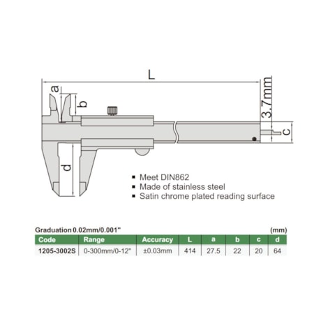Paquímetro Universal 300mm/0-12