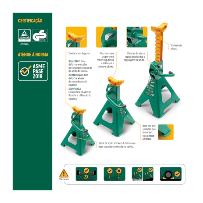 Par de Cavaletes para Veículos 2.000 Kg 278-425mm com 10 Posições STAE5825L SATA-46ab5fe6-08b4-408d-82c5-0002b41ab304