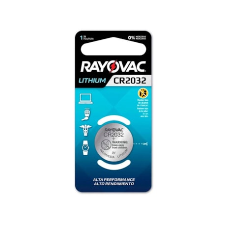 Pilha para Eletrônicos 3V CR2032 Cartela com 1 Peça CR2032-1CB RAYOVAC-a7477c53-6dce-413c-b094-6cb95ed6083c