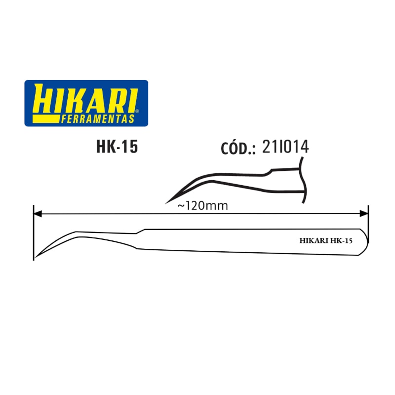 Pinça de Ponta Curva Metal ESD 116mm HK-15 HIKARI - Anhanguera