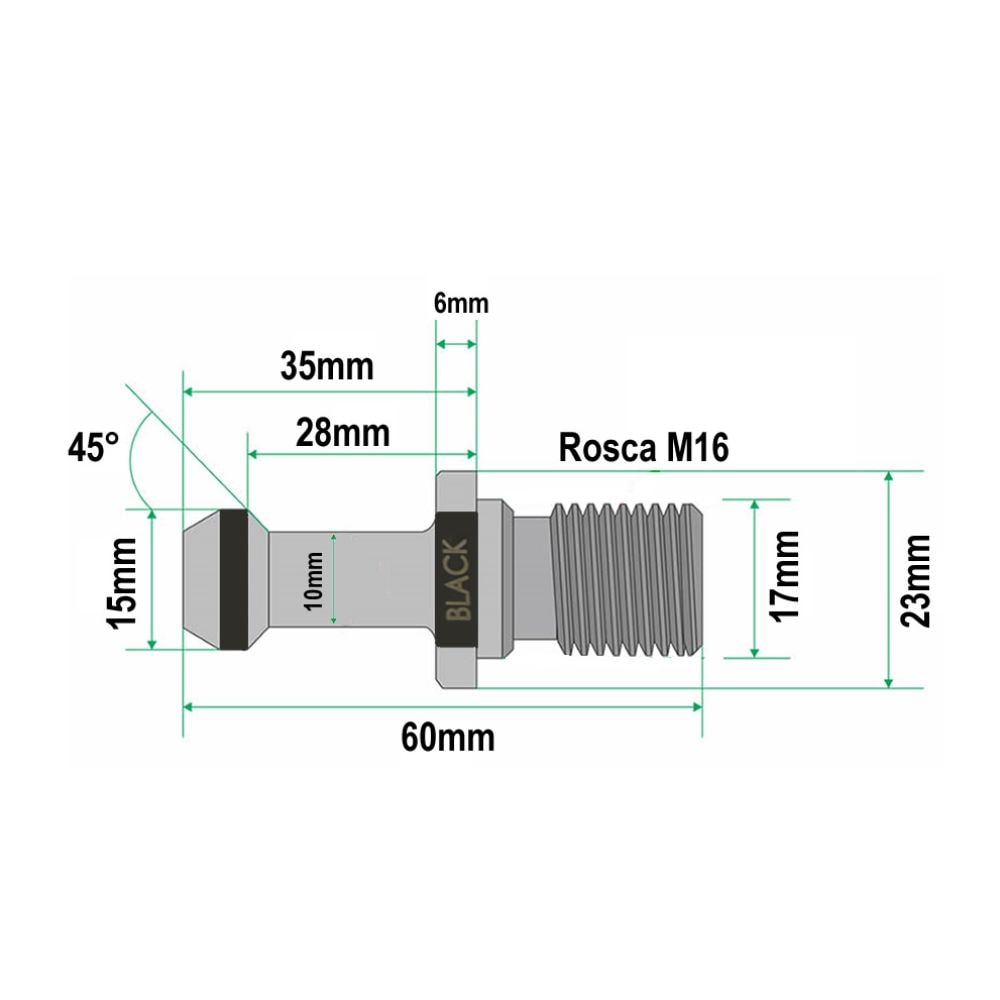 Pino de Fixação Para Cones BT40 x 45 Graus (Tirante / Chupeta