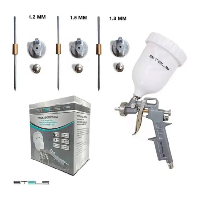 Pistola de Pintura com Tanque Alto 600ml e 3 Bicos 1.2/1.5/1.8mm Pneumática 5731455 STELS-17c40ab9-bda9-4245-85f4-fabe94b5d767