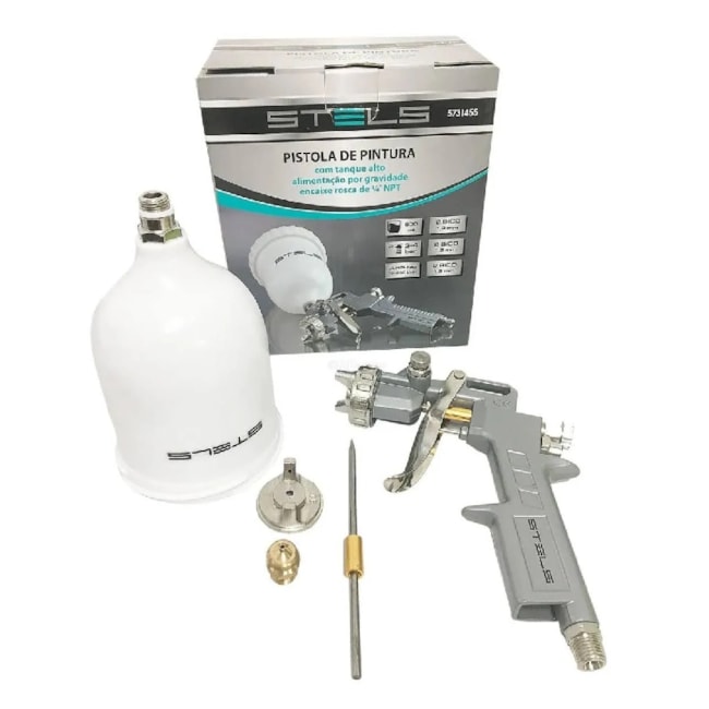 Pistola de Pintura com Tanque Alto 600ml e 3 Bicos 1.2/1.5/1.8mm Pneumática 5731455 STELS-1339ec8b-1352-4bb8-8e76-3aa0a2ae63a4