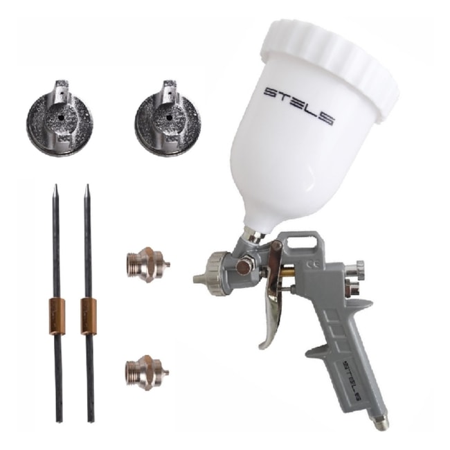 Pistola de Pintura com Tanque Alto 600ml e 3 Bicos 1.2/1.5/1.8mm Pneumática 5731455 STELS-0e3f0d95-dbba-4f2f-a4a7-60b23b0015de