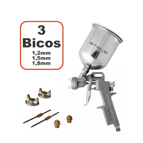 Pistola para Pintura Gravidade com 3 Bicos 1.2 / 1.5 / 1.8mm Caneca 1000ml 5731555 STELS-510bd00e-6f04-4c33-ac58-414fbc05603c