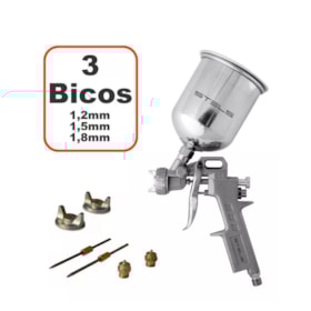 Pistola para Pintura Gravidade com 3 Bicos 1.2 / 1.5 / 1.8mm Caneca 1000ml 5731555 STELS