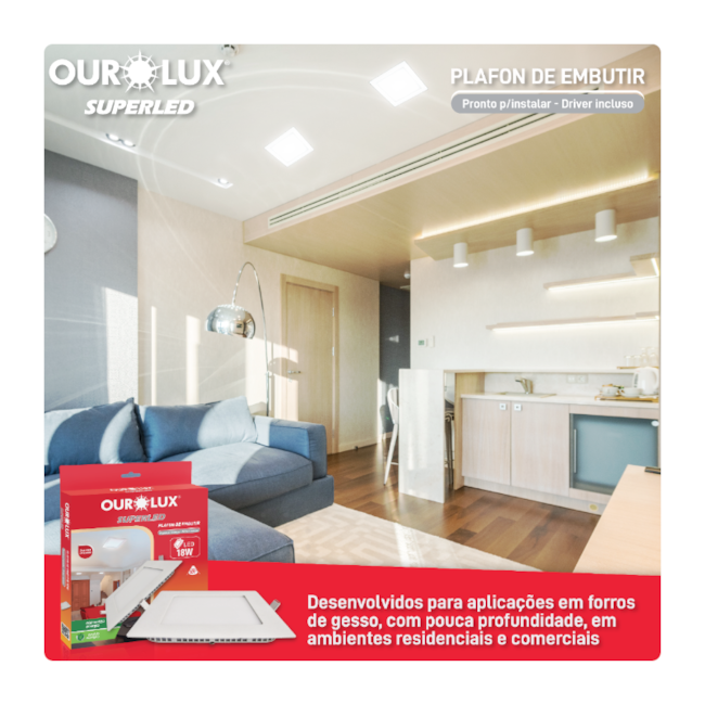 Plafon de Led para Embutir 18W 223x223mm 6400k Quadrado Bivolt 03207 OUROLUX-62e9a4db-4c74-4e41-b4e5-d2415de483e1