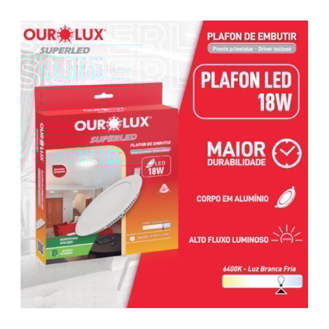 Plafon Superled de Embutir 18W Redondo 6400K Bivolt 03206 OUROLUX-94a2db8d-5000-4d6b-8919-ba370f7c888f