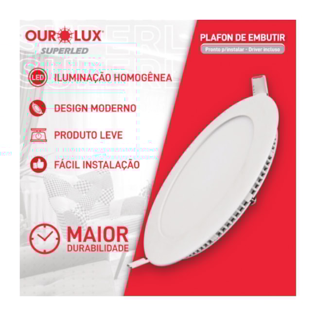 Plafon Superled de Embutir 18W Redondo 6400K Bivolt 03206 OUROLUX-918b7afa-3e26-4e14-8318-5968b06e0c7e