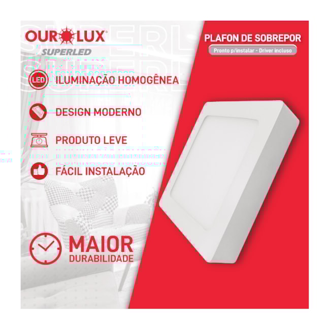 Plafon Superled para Sobrepor 36W Bivolt 2700K Branca Morna 400x400 Quadrado 03211A OUROLUX-85483870-72e9-42ae-81ae-6aecf4a0a7de