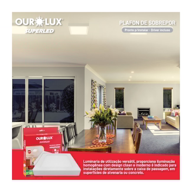 Plafon Superled para Sobrepor 36W Bivolt 2700K Branca Morna 400x400 Quadrado 03211A OUROLUX-044f6af2-b90d-4800-8482-7ec22276db9a