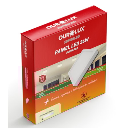 Plafon Superled para Sobrepor 36W Bivolt 2700K Branca Morna 400x400 Quadrado 03211A OUROLUX-d5fc51c5-37c6-4d45-8622-121f2e69c845