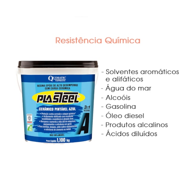 Plasteel Cerâmico Pintável Azul 3:1 1,32 kg Quimatic TAPMATIC-76eb4dd0-5b15-4d42-b269-40d00ad3e4b3
