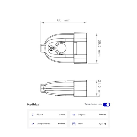 Plugue Fêmea Reto 2P 10A Cinza 57401152 TRAMONTINA ELETRIK