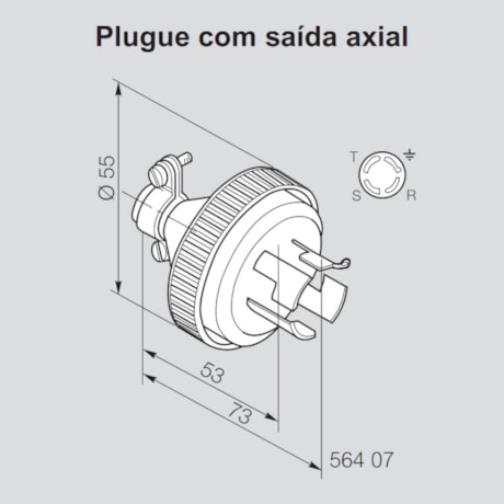 Plugue Industrial Macho com Trava e Saída Axial 3P+T 30A 440V 564 07 PIAL-5efc1786-e097-4101-84ba-7914a87b9b5c