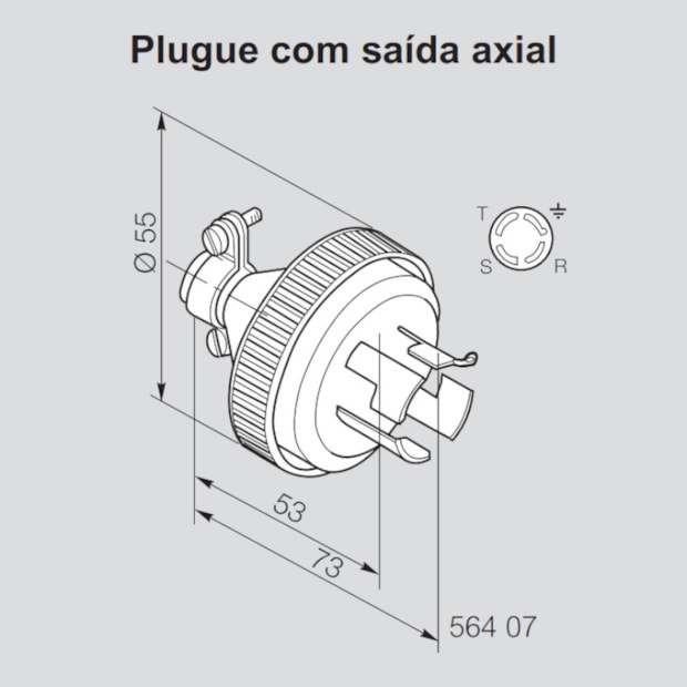 Plugue Industrial Macho com Trava e Saída Axial 3P+T 30A 440V 564 07 PIAL-0188439c-e82a-4d45-b70d-5c6d37c36c9e