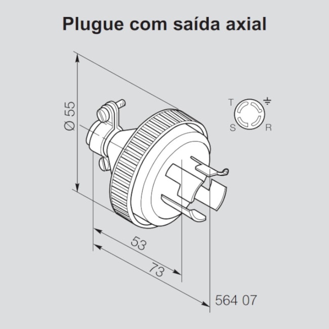 Plugue Industrial Macho com Trava e Saída Axial 3P+T 30A 440V 564 07 PIAL-72206f75-a36f-4745-ba5e-963eabcb3081