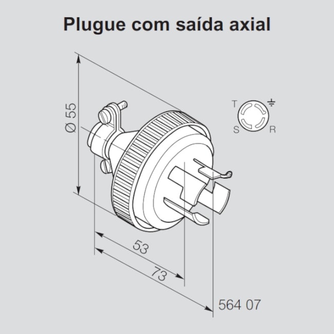 Plugue Industrial Macho com Trava e Saída Axial 3P+T 30A 440V 564 07 PIAL-00865ba0-1dfd-4c22-b7ff-4d4095af9b31