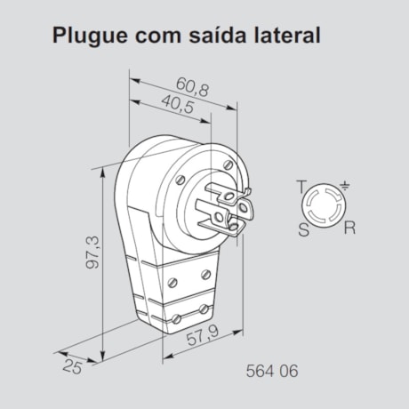 Plugue Industrial Macho com Trava e Saída Lateral  3P+T 32A 440V 564 06 PIAL-145a8c2c-0c37-4298-acc8-236ef280897a