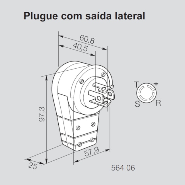 Plugue Industrial Macho com Trava e Saída Lateral 3P+T 32A 440V 564 06 PIAL-a14e8cd0-3f20-4808-8fc9-7e61a8938e77