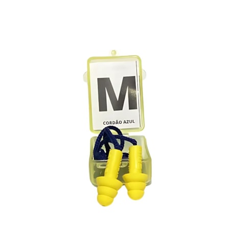 Protetor Auricular de Silicone Amarelo Cordão Azul Marinho Tamanho M MAXXI ROYAL