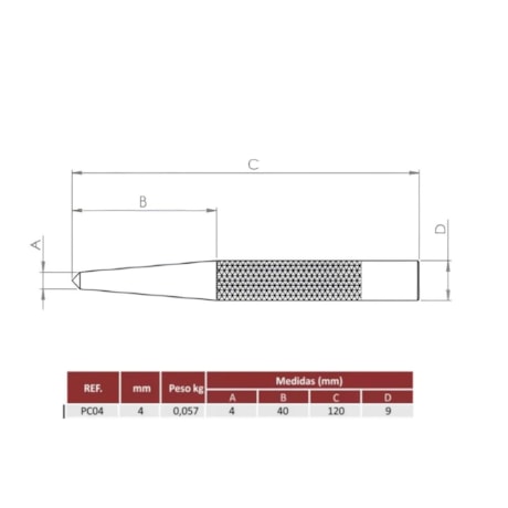 Punção de Centro 4mm x 120mm PC04 ADES-a3f53194-3717-405d-b641-774ce7ed9ead