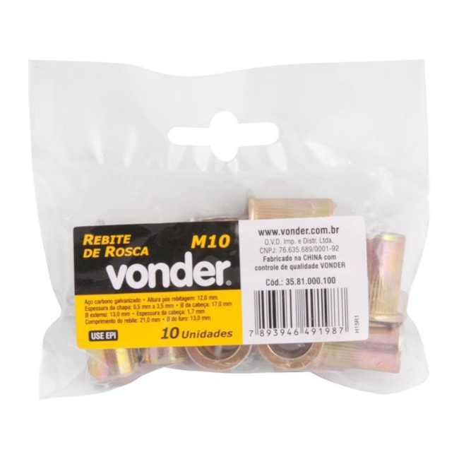 Rebite Aço Carbono Rosca M10 com 10 Peças 3581000030 VONDER-d77f5165-08f8-4666-adf7-ed0be2cbcc67