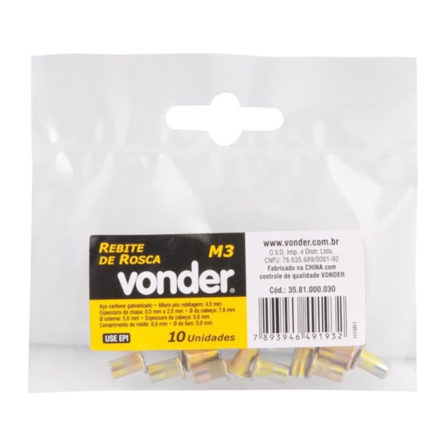 Rebite Aço Carbono Rosca M3 com 10 Peças 3581000030 VONDER-154ebf74-ca37-4bd8-b6de-f965a99b2286