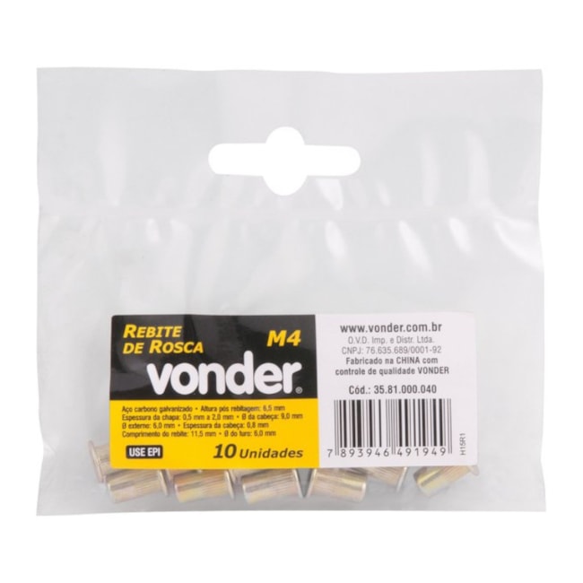 Rebite Aço Carbono Rosca M4 com 10 Peças 3581000040 VONDER-7bdb6084-2f9f-498f-93cd-c7e1f4598908